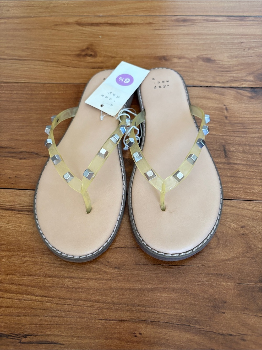 a new day Yellow Jelly Flip Flop Sandal with Silver Studs - Women